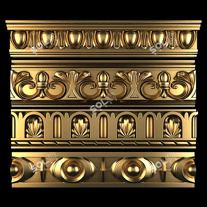 Elegant Gold and Gypsum Ornaments 3D model image 2