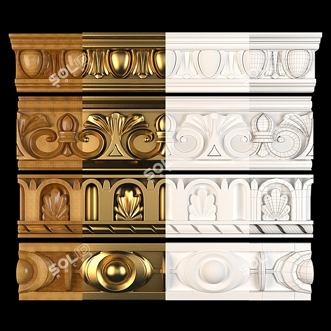 Elegant Gold and Gypsum Ornaments 3D model image 4