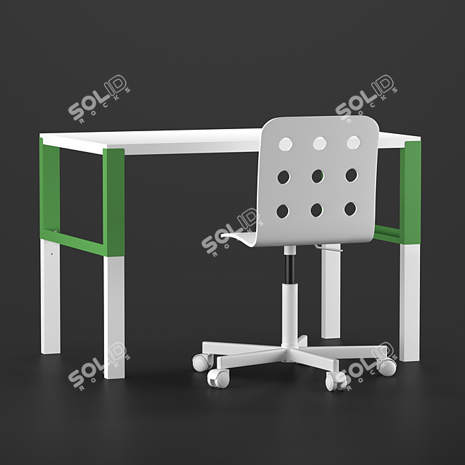Pol Yules Ikea - White Writing Desk & Kids Chair Set 3D model image 1