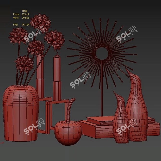 Designer Decor Set: Vase, Marble Decoration, Cherry, Penguin, Candleholder 3D model image 3