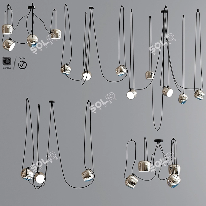 Sleek Chrome Lighting Set 3D model image 1