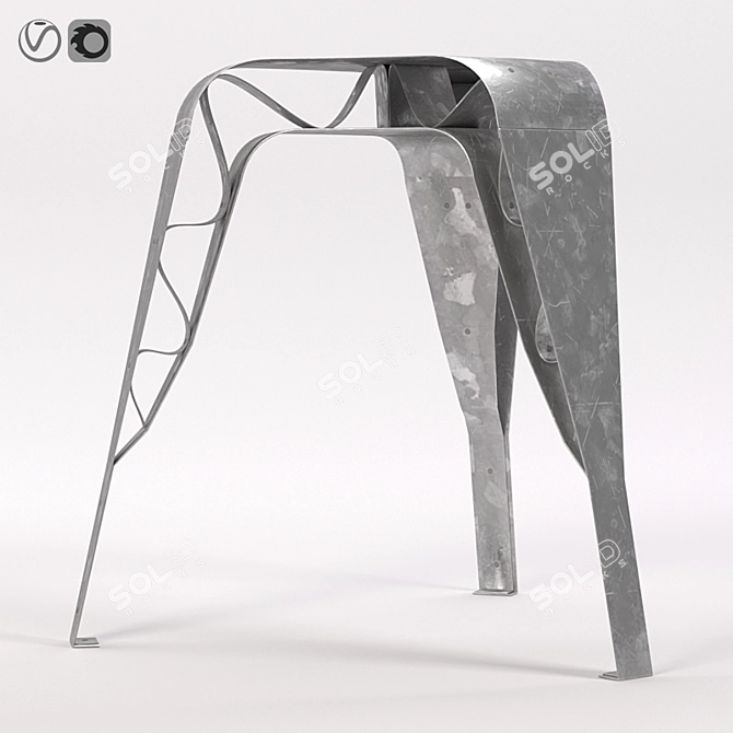 Galvanized Metal Stool: Stylish and Versatile 3D model image 1