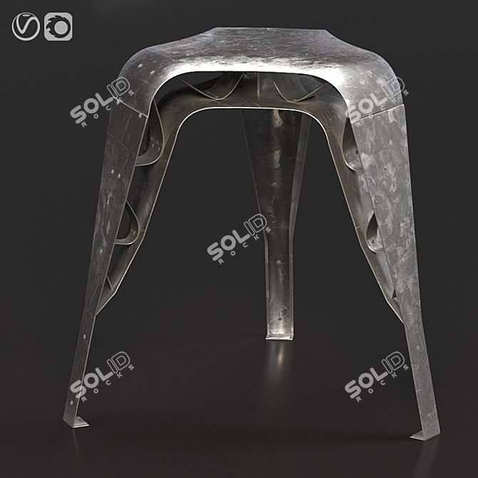 Galvanized Metal Stool: Stylish and Versatile 3D model image 3