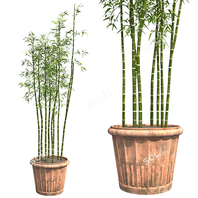 Natural Bamboo Cluster Pot | Eco-Friendly Indoor Plant Holder 3D model image 1