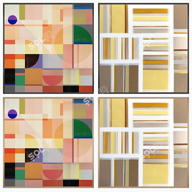 Modern Art Set: 2 Paintings & 4 Frame Options 3D model image 2