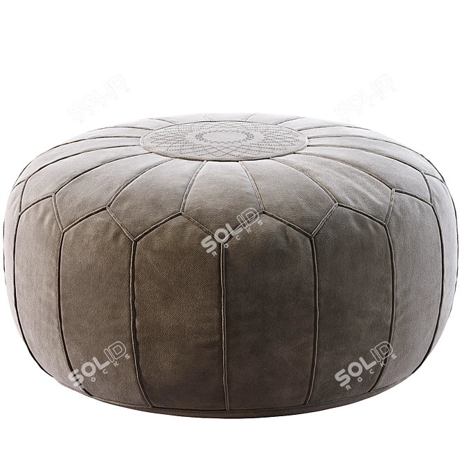 Hand-Tooled Moroccan Pouf: Vintage Round Beauty 3D model image 4