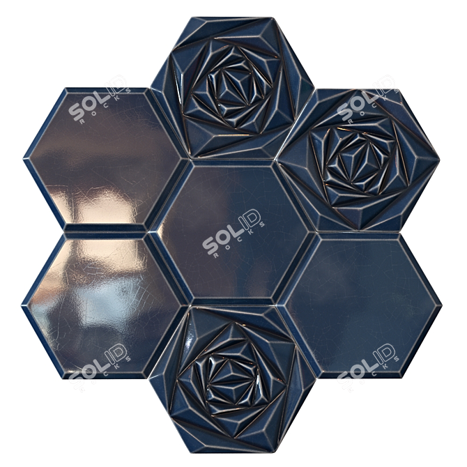 Floral Hexagon Tile: Customize Colors, Deep Blue or Nude 3D model image 1