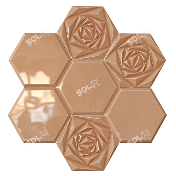 Floral Hexagon Tile: Customize Colors, Deep Blue or Nude 3D model image 2