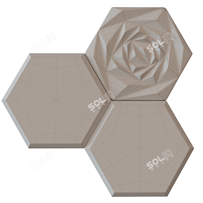 Floral Hexagon Tile: Customize Colors, Deep Blue or Nude 3D model image 3