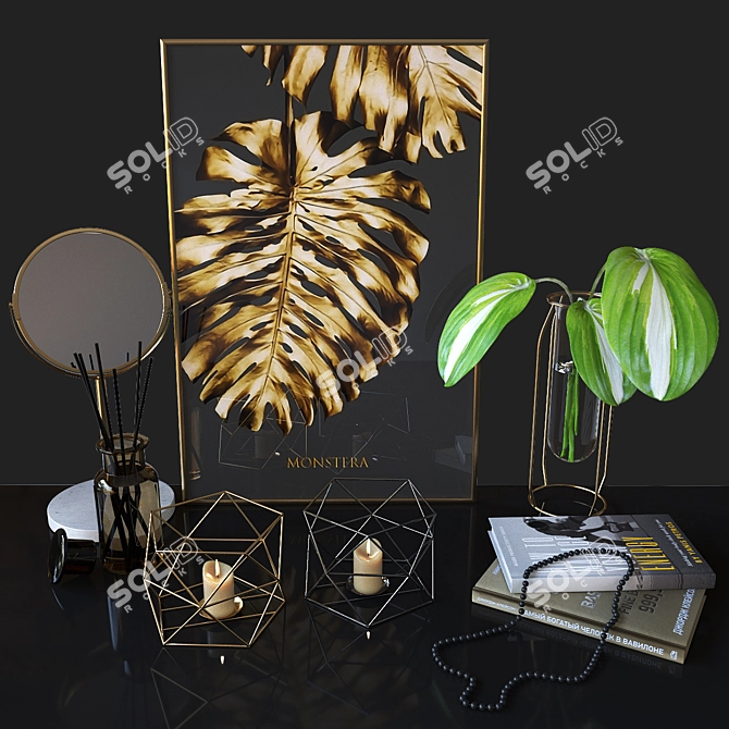 Decorative Set: Candle Holders, Mirror, Canvas, Flower Vase 3D model image 1