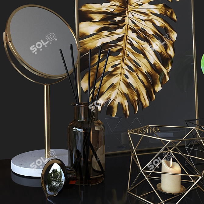 Decorative Set: Candle Holders, Mirror, Canvas, Flower Vase 3D model image 2