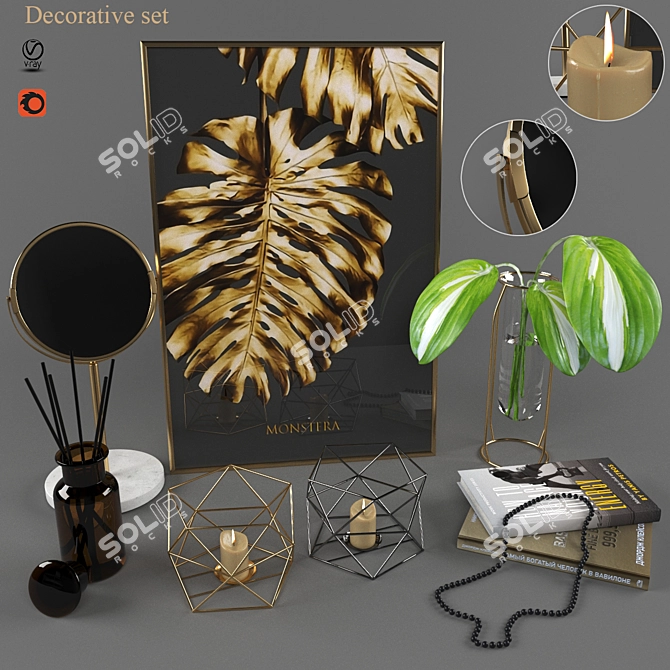 Decorative Set: Candle Holders, Mirror, Canvas, Flower Vase 3D model image 6