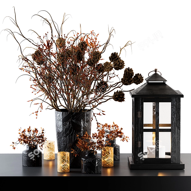 Rustic Lantern with Berries: Decorative Set 3D model image 1