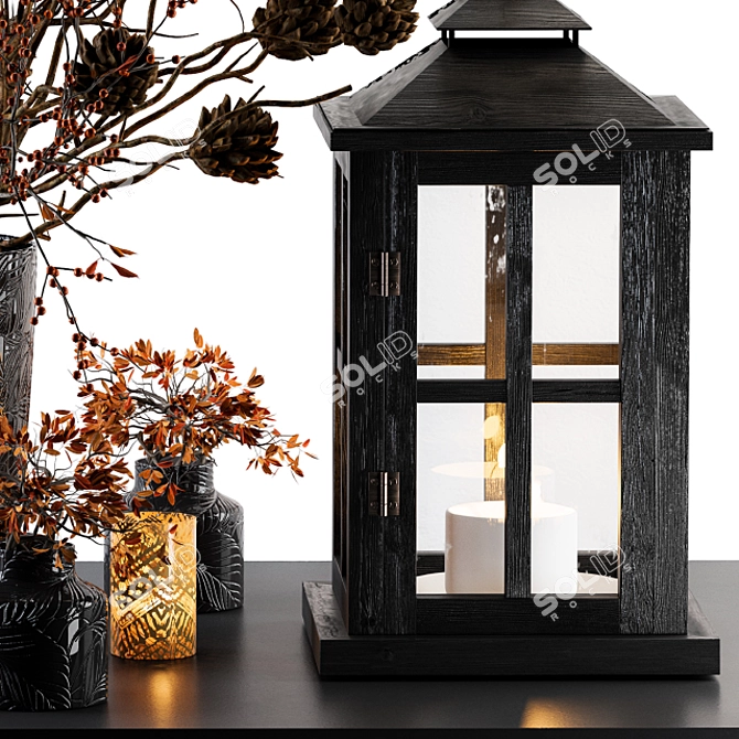 Rustic Lantern with Berries: Decorative Set 3D model image 3