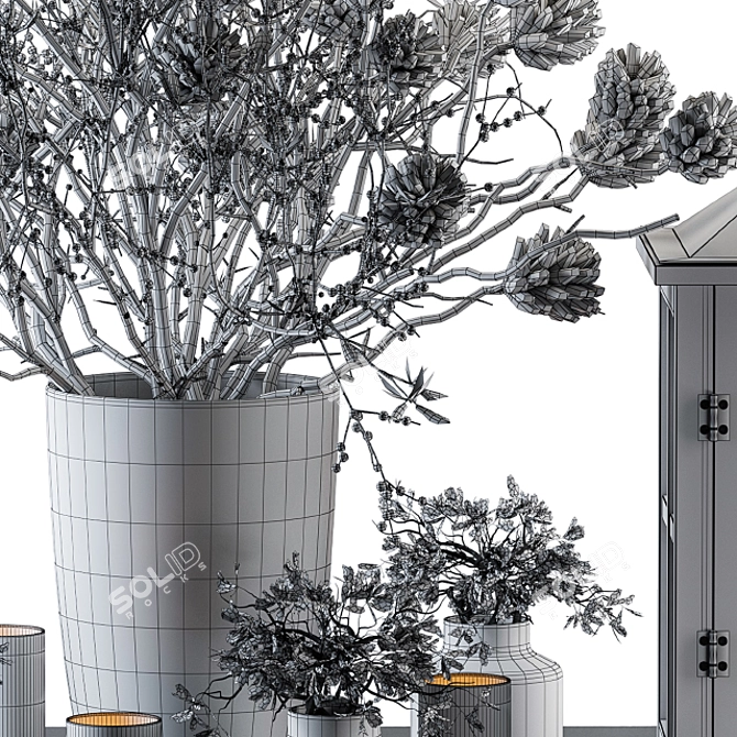 Rustic Lantern with Berries: Decorative Set 3D model image 5
