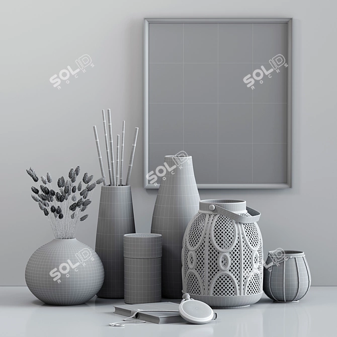 Elegant Decor Set with Vases, Dried Flowers, and Clocks 3D model image 5