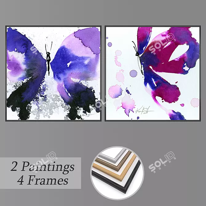 Elegant Wall Paintings Set 3D model image 1