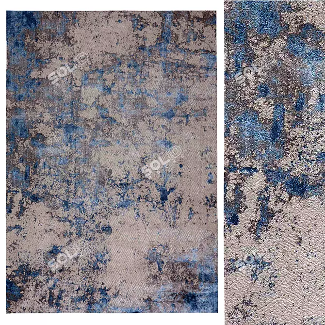 Elegant Blue Power Loomed Rug 3D model image 1