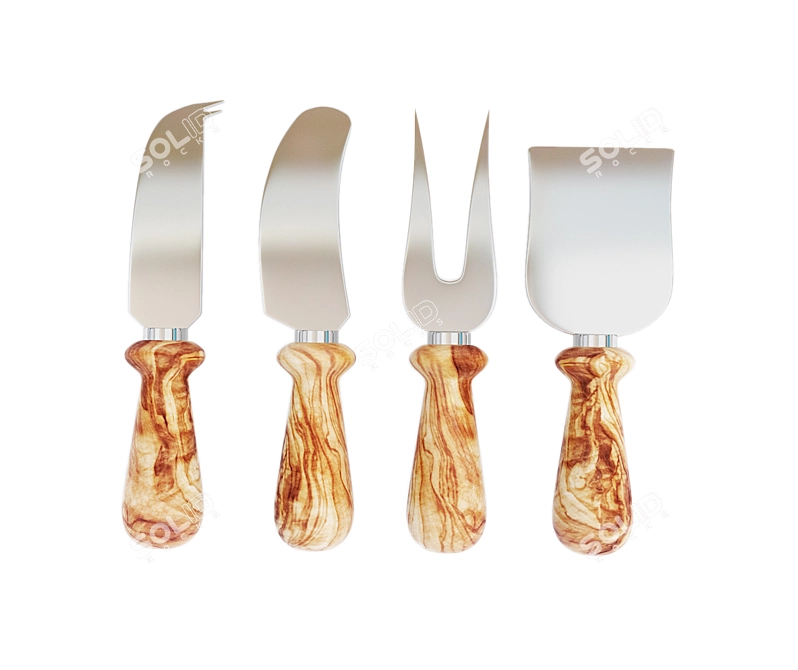 Modern Rustic Olive Wood Serveware 3D model image 2