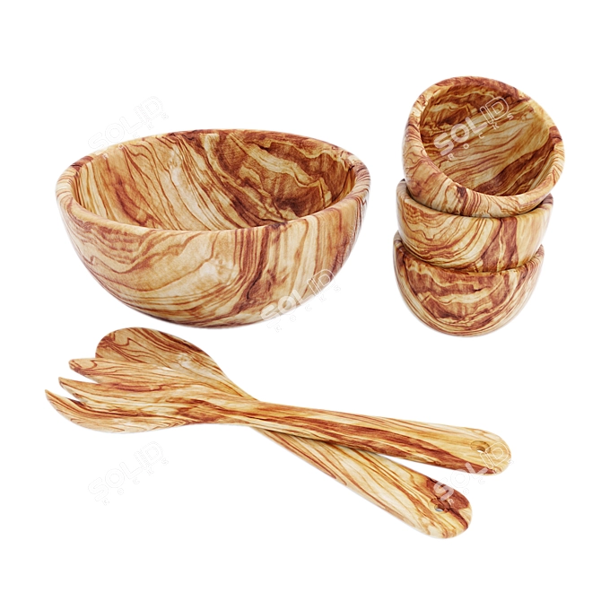 Modern Rustic Olive Wood Serveware 3D model image 3