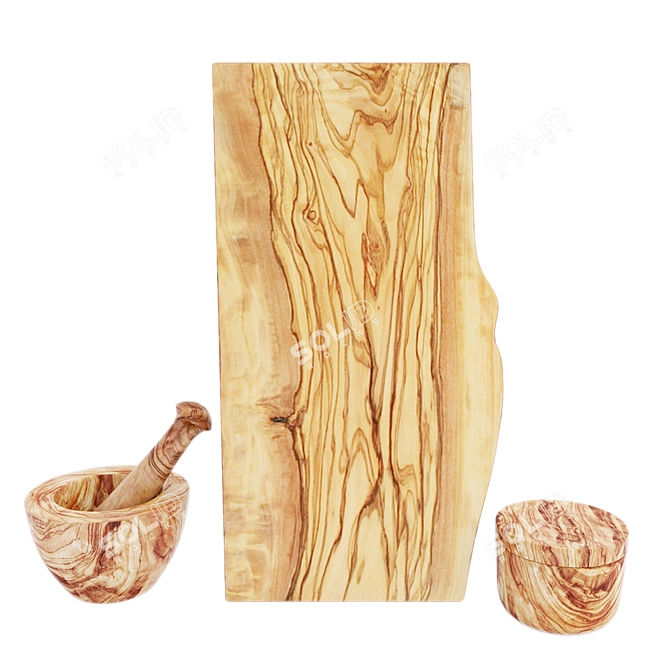 Modern Rustic Olive Wood Serveware 3D model image 4