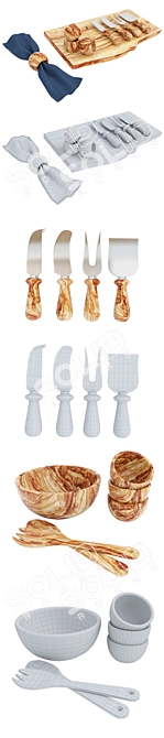 Modern Rustic Olive Wood Serveware 3D model image 6