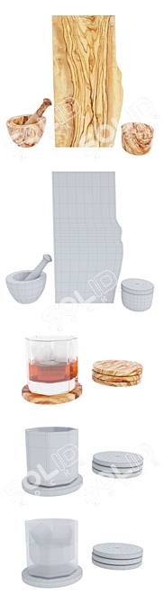 Modern Rustic Olive Wood Serveware 3D model image 7