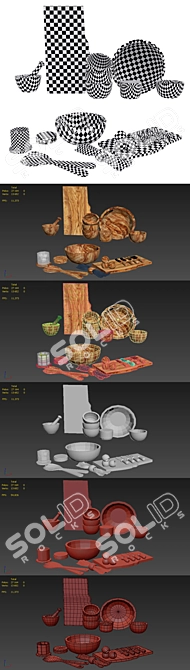 Modern Rustic Olive Wood Serveware 3D model image 9