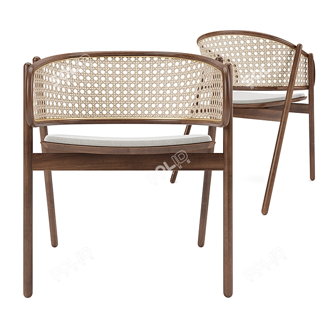 Sleek Cane Rattan Chair 3D model image 1