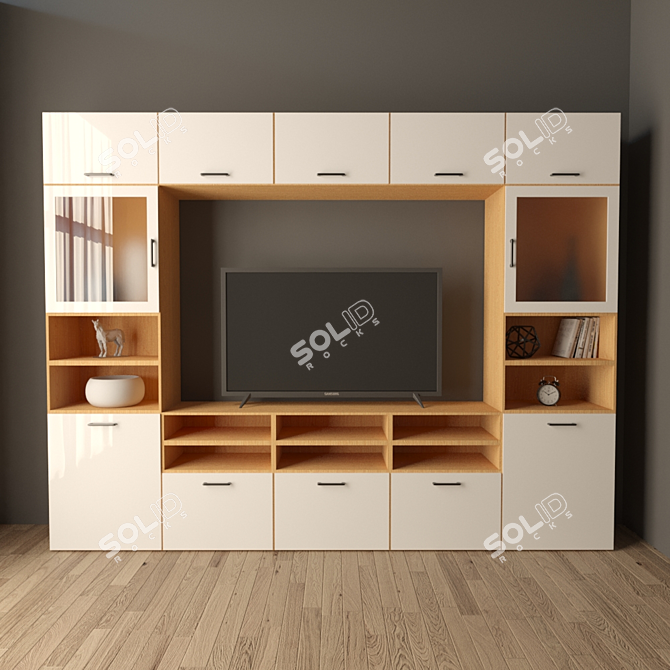 Sleek TV Cabinet with Glass Doors 3D model image 2