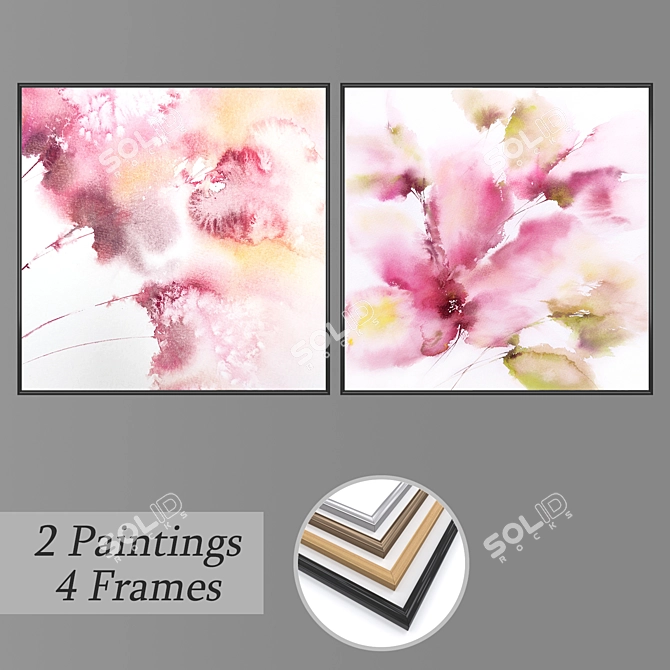 Elegant Wall Paintings Set 3D model image 1