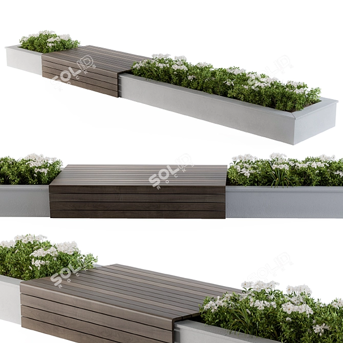 Modern Green Oasis with Bench 3D model image 2