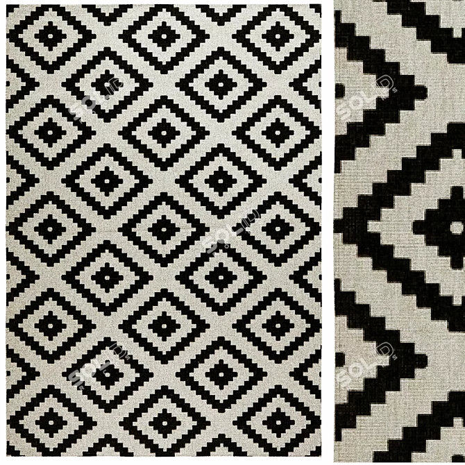 Elegant Malta Black/Cream Reversible Rug 3D model image 1