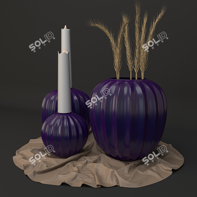 Elegant Vase Trio with Pampass Plant 3D model image 4