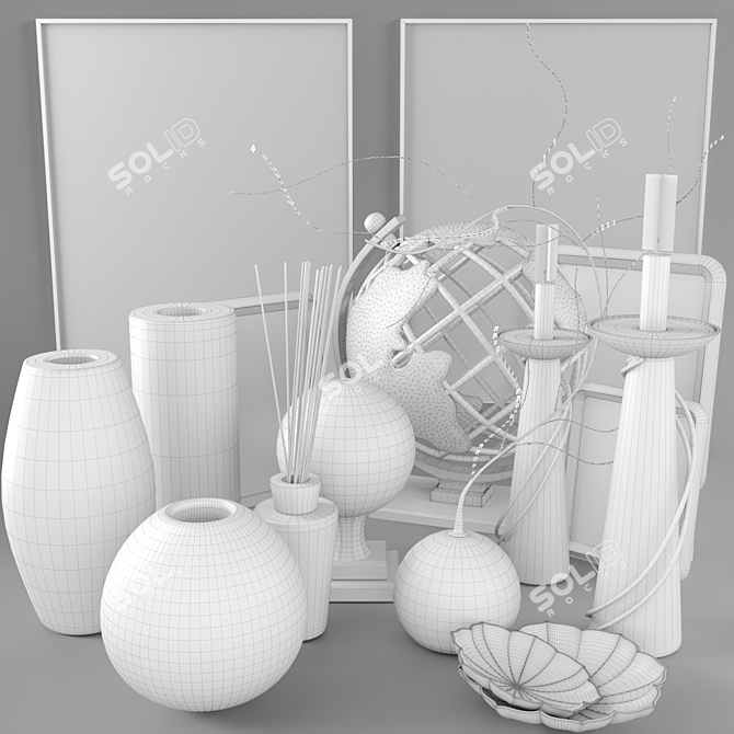 Gold Globe Decor Set - Vase, Candle, Aroma Sticks, Candlestick 3D model image 2
