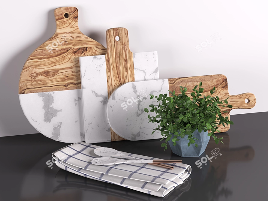 Marble and Wood Cutting Board 3D model image 1