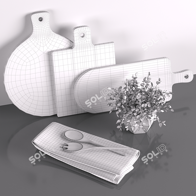 Marble and Wood Cutting Board 3D model image 4