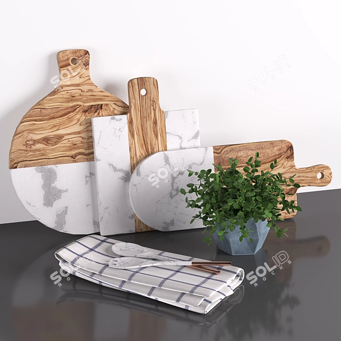 Marble and Wood Cutting Board 3D model image 5