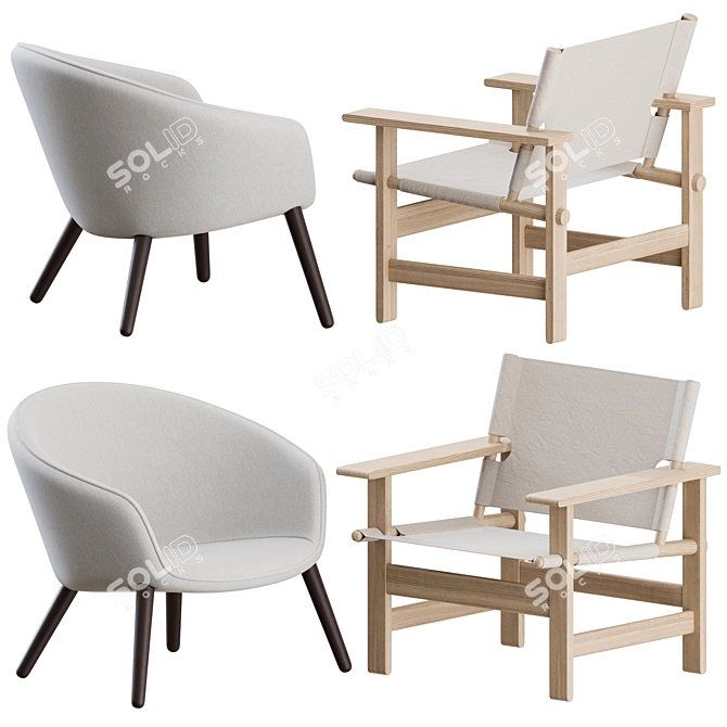 Modern Danish Lounge Chairs Set 3D model image 1