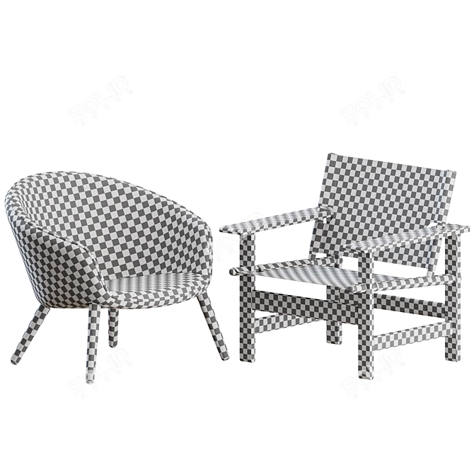 Modern Danish Lounge Chairs Set 3D model image 2