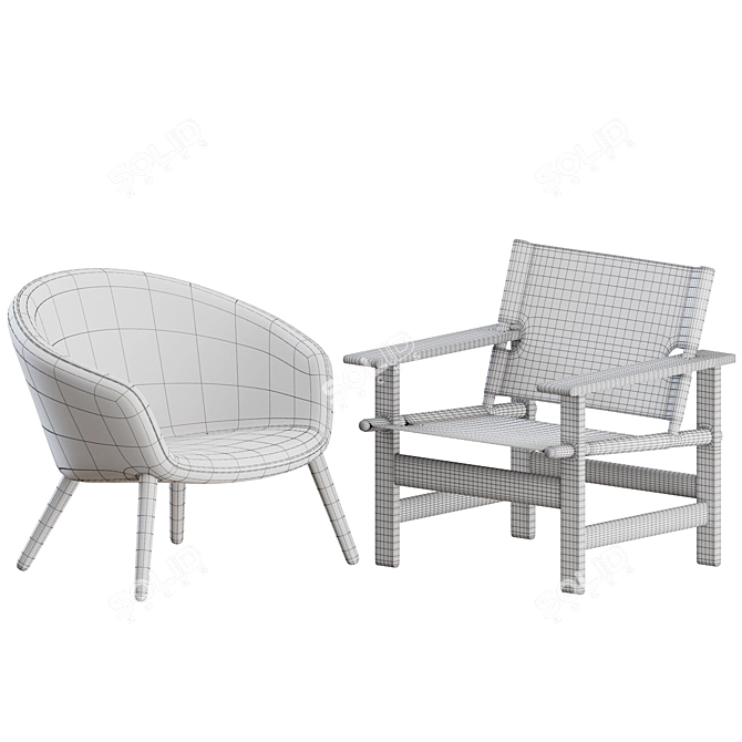 Modern Danish Lounge Chairs Set 3D model image 3