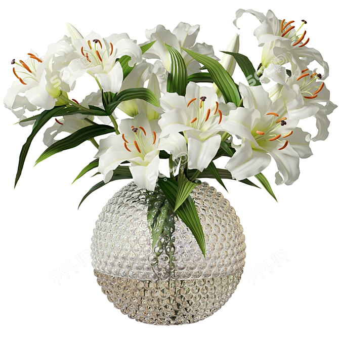 Elegant Lily Trio in Mottled Vase 3D model image 1