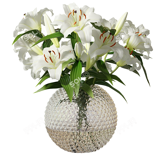 Elegant Lily Trio in Mottled Vase 3D model image 2