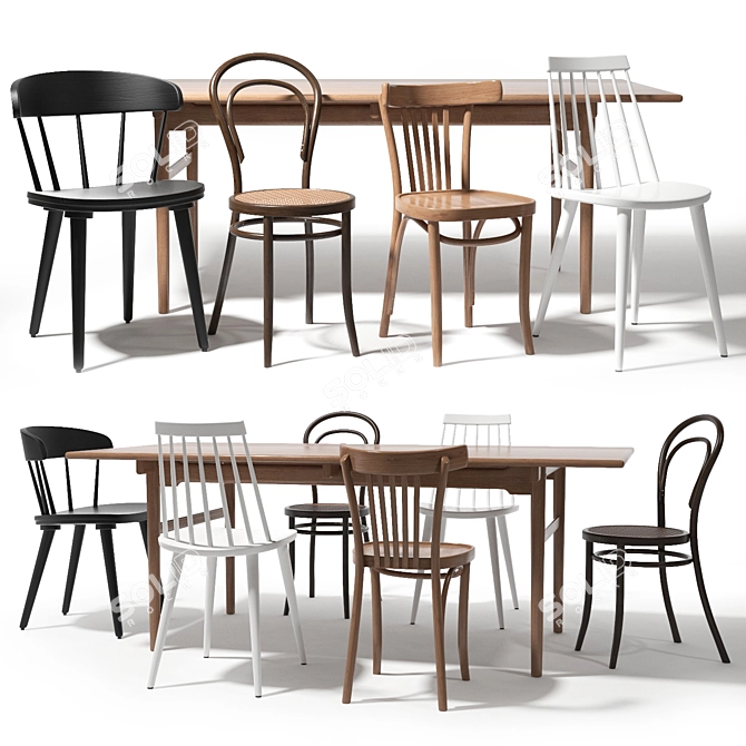 Sleek Set: Thonet & Ikea Chairs 3D model image 1