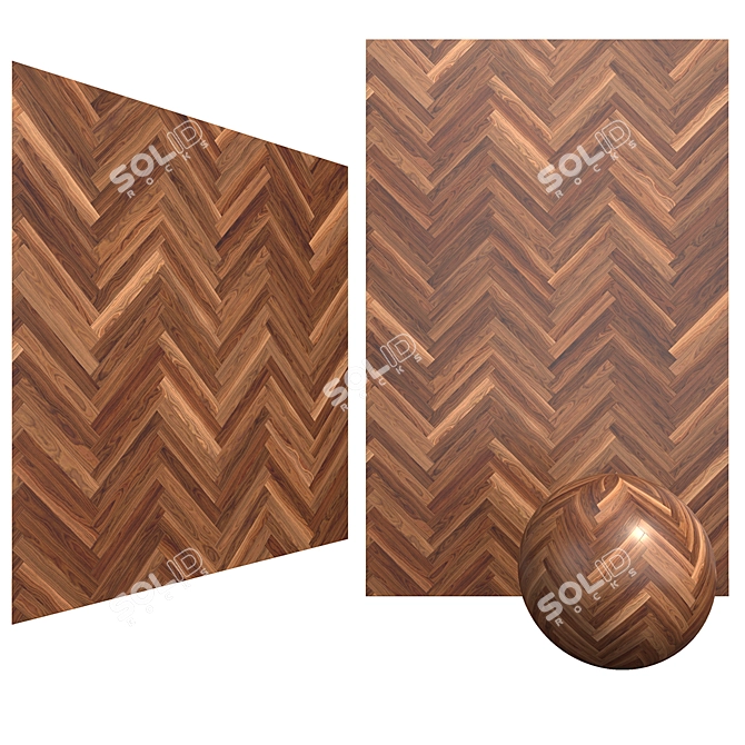 Luxury Walnut Wood Parquet Tiles 3D model image 1