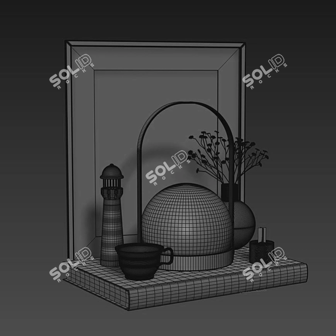 Modern Decor Set: Vase, Lamp, Plants, Dried Flower, Books 3D model image 5