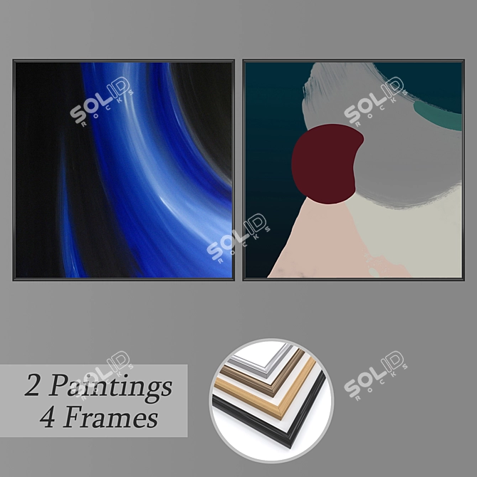 Elegant Wall Paintings Set 3D model image 1