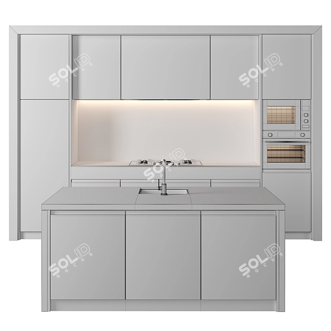 Modern Island Kitchen Set 3D model image 4