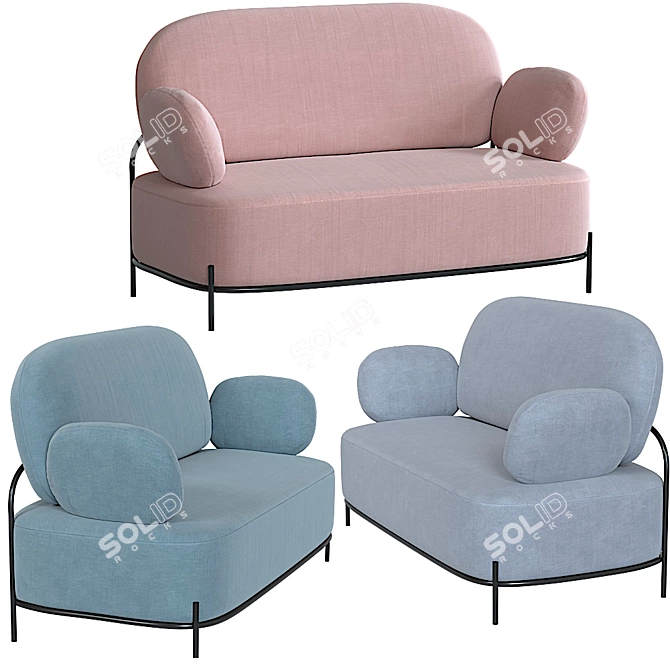 Elegant Coco 2-Seater Sofa 3D model image 1