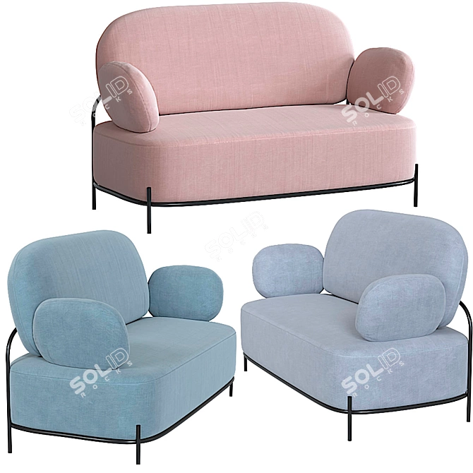 Elegant Coco 2-Seater Sofa 3D model image 5